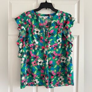 Zac & Rachel Floral Ruffle Sleeve Blouse
